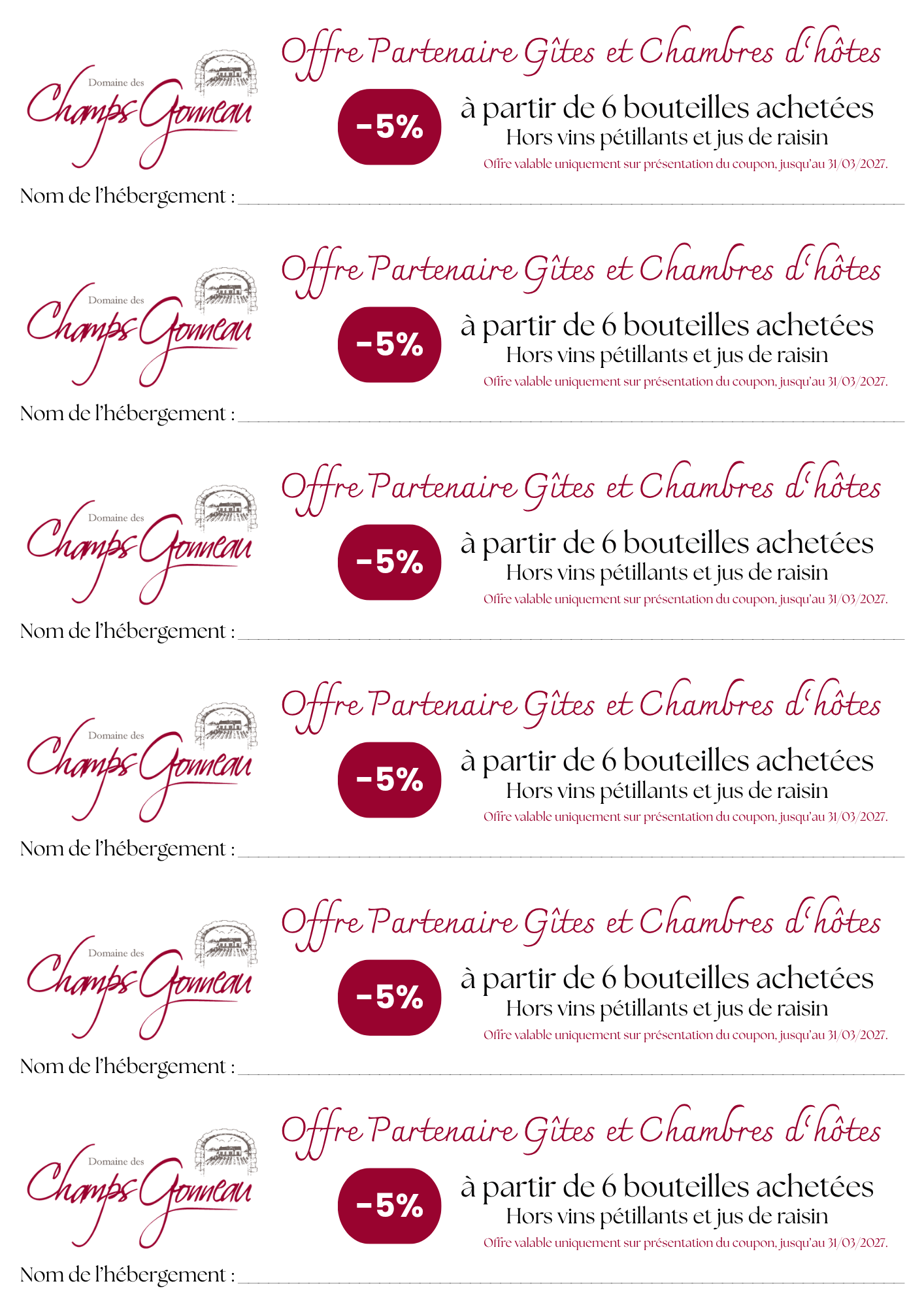 Coupons offre gîtes et chambres d'hôtes